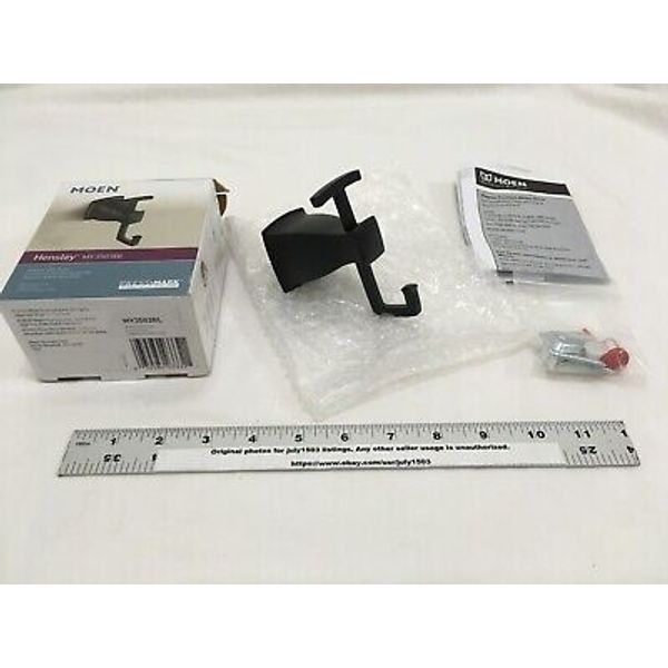 (1) NEW Moen Hensley Double Robe Hook - MATTE BLACK - MY3503BL