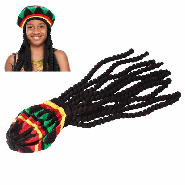 Rasta Set Rasta Hat with Black Dreadlocks Wig, Rasta Costume Accessories Funny Hats, Jamaican Hat Caribbean Fancy Dress Costume Cosplay for Halloween Parties