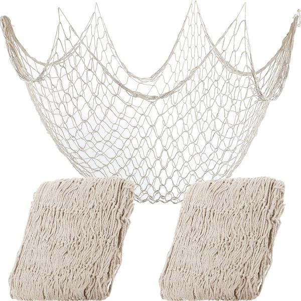 Shappy 2 Pieces Fish Net Decorative 80 x 40 Inch, Wall Hanging Fishnet for Mermaid, Pirate, Nautical, Under The Sea Party Decorations, Ocean Themed Hawaii Beach Halloween Party Supplies(Beige)