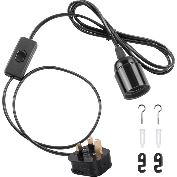DiCUNO E27 Lampholder, Pendant Light Ceiling Lighting Fitting, Suspended Pendant Light Fitting Kit, Black, 2M, 1Pack