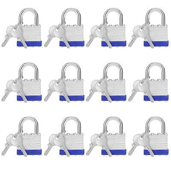 Belle Vous Heavy Duty Laminated Steel Shackle Padlocks with 2 Keys (12 Pack) -