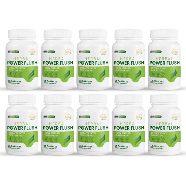 10 Pack Herbal Power Flush, ayuda digestiva extra fuerte-60 Cápsulas x10