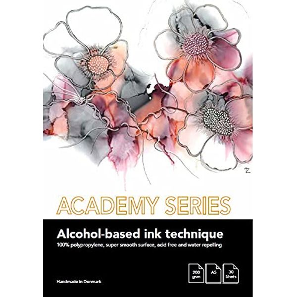 PLAY-CUT Academy Series Alcohol Ink Pad Din A5 Papier (Weiß) | 30 Bogen Malblock A5 für Alkohol Tinte 200g/m2 | Synthetisches Wasserfestes Papier für Acrylfarben Alkoholtinte Aquarell Farben