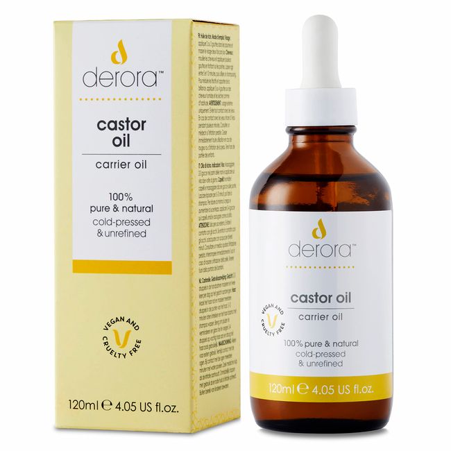 Derora Rizinusöl, Pflegt und beruhigt Haut, Haare und Nägel, Reich an Antioxidantien und Vitamin E, Omega 6 & 9, Kaltgepresst & unraffiniert, Für alle Hauttypen (120ml)