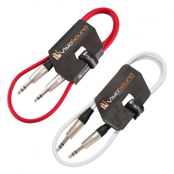 2 x 6.35mm 1/4" Stereo TRS Jack Lead/Balanced Signal Audio Patch Cable / 2 Pack 1m Red/White