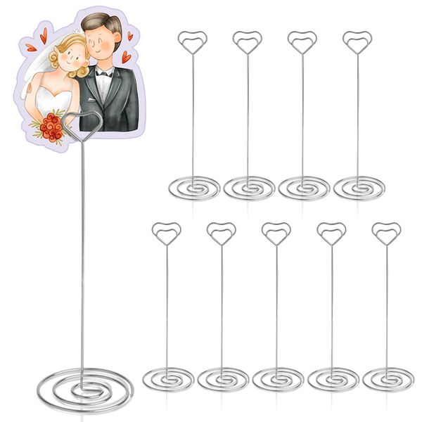 HomWanna Table Number Holders 10Pcs - 8.75 inch Heart Shaped Place Card Holder Tall Table Number Stands for Wedding Party Graduation Reception Restaurant Home Centerpiece Decoration Memo (Silver)