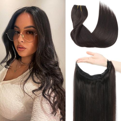 Tinashe Wire Hair Extensions Human Hair Invisible Clip in Hair Extensions Chocolate Brown to Ash Brown and Honey Blonde Secret Headband Wire in Hair Extensions Invisible Hair Wire 18inch 90g
