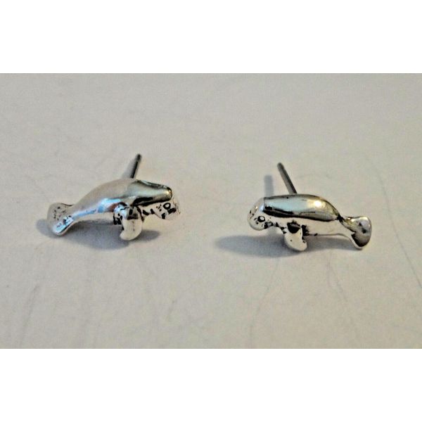 TINY 5x11mm Sterling Silver Manatee Stud Studs Earrings! Very cute!