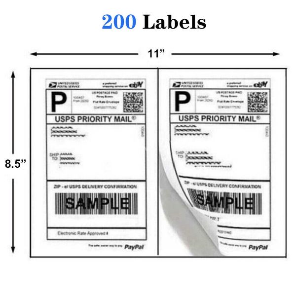 200 Premium 8.5" X 5.5" Half Sheet Self Adhesive Shipping Labels 2 Per Sheet