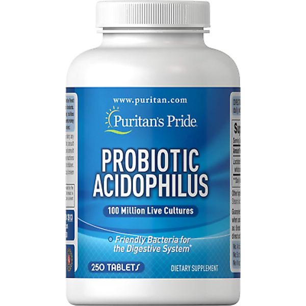 Puritans Pride Probiotic Acidophilus Tablets, White, 250 Count Gluten Free