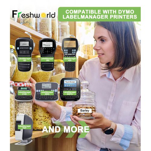 Freshworld a45013 Replace for Dymo D1 Label Tape Replace for Dymo Label Maker Refills d1 Labels 45013 S0720530, Black on White, 1/2 In x 23Ft,for LabelManager 160 210D 260P 280 360D 420P 450D, 15-Pack