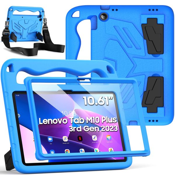 DUZZONA Case for Lenovo Tab M10 Plus (3rd Gen) 10.6 inch (2022), with Built-in Screen Protector, Kids Protective Case with Shoulder Strap for Tab M10 Plus 3rd Gen 10.6"(TB125FU/TB128FU/TB128XU), Blue