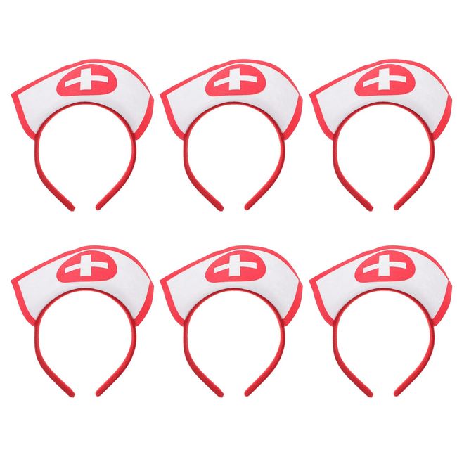 Beaupretty 6 Pieces Nurse Hat Headband with Red Cross, Halloween Costume Accessory Nurse Hat Costume Nurse Costume Women Accessories Halloween Party Supplies