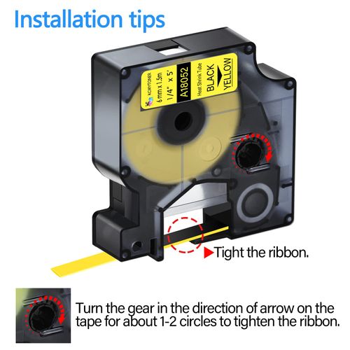 KCMYTONER 2 Pack Compatible for Dymo 18052 6mm Black on Yellow Heat Shrink Tubing 1/4" Industrial Label Maker Label Tape for Rhino 1000 3000 4200 5000 5200 6000 LabelManager 450 Duo LabelWriter