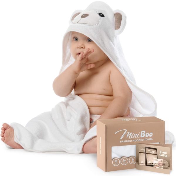 MINIBOO Premium Ultra-Soft Baby Hooded Towel - Organic Baby Bath Towel with Unique Design - Rayon from Bamboo Hooded Baby Towels for Newborn to Toddler - Perfect as Baby Gifts