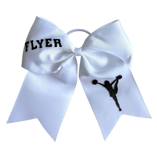 NEW "FLYER" Cheerleader Bow Pony Tail 7 Inch Girls Hair Cheerleading Games Sports Team Competition Gymnastics Grosgrain Ribbon Cheer