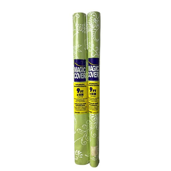 2 Magic Cover 18 In. x 9 Ft Self-Adhesive Peel off Backing Shelf Liner Avocado