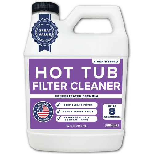 Hot Tub Filter Cleaner - 6 Month Supply - 4 to 8 Uses - 32 oz Spa Filter Cartridge Cleaner - Hot Tub & Pool Filter Cleaner Soaking Solution - No Residue or Foam - Restores Filter - Safe & Non-Toxic