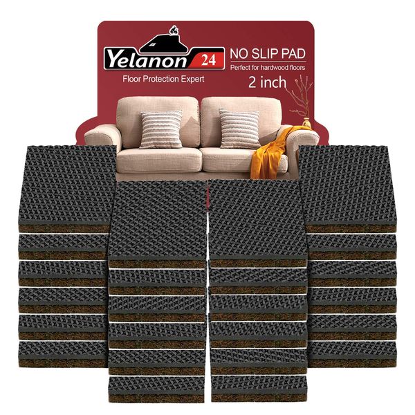 Yelanon Non Slip Furniture Pads -24 pcs 2’’ Furniture Grippers Hardwood Floors, Non Skid for Furniture Legs,Self Adhesive Rubber Feet, Anti Slide Furniture Floors Protectors for Keep Couch Stoppers