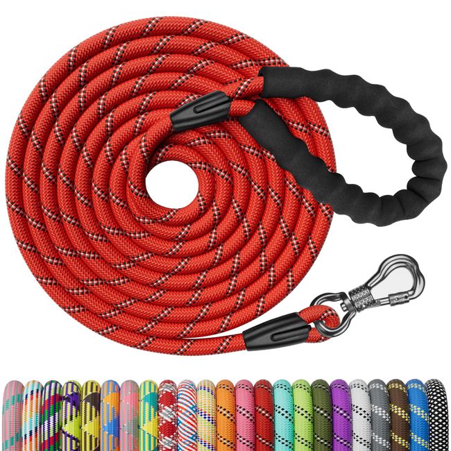 NTR 6FT Heavy Duty Dog Leash, Red Rope Dog Leash with Swivel Lockable Hook and Comfortable Padded Handle, Cat Puppy Leash Lead for Small Medium Large Dogs Training, Playing, Camping,or Backyard