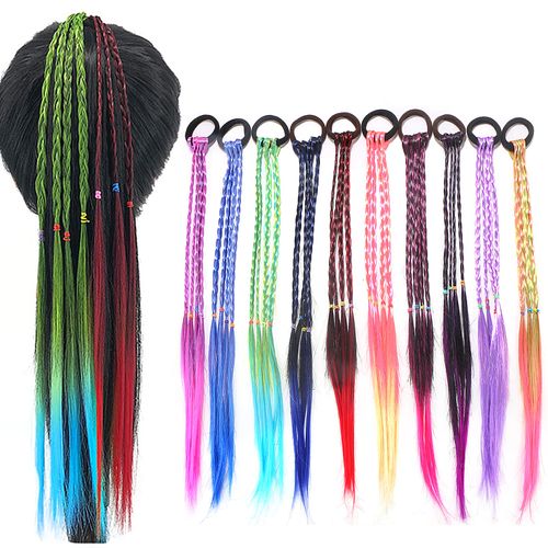 BENOSPACE 10 Pcs Girls Hair Extensions Accessories Colored Wigs Braids Headwear with Rubber Bands Ponytail Hair Ornament Twist Braid Rope Headdres for Women Kids Party Highlights Cosplay Dress Up
