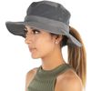 Funky Junque Ponytail Sun Hat w/Removable Chin Strap - Grey