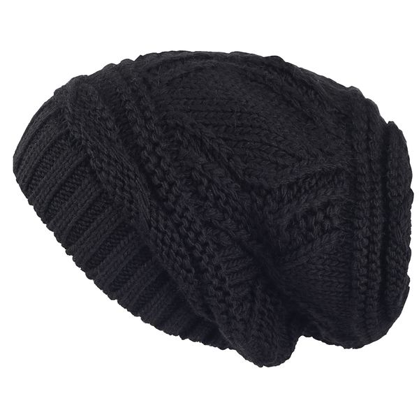 Lilax Knit Slouchy Oversized Soft Warm Winter Beanie Hat Black
