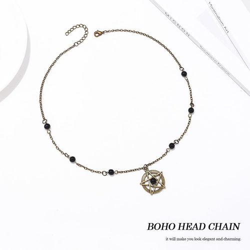 Fashband Boho Head Chain Gold Vintage Headwear Black Beads Festival Hair Accessories Flower Bridal Wedding Hair Chain for Women and Girls