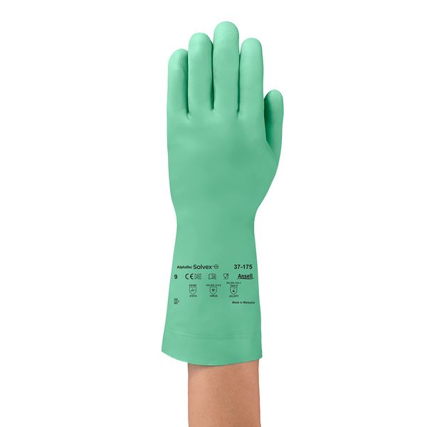 Ansell Alphatec Solvex 37-175 Nitrile Chemical-Resistant Gloves for Cleaning, Agriculture, Food, Mechanics - Medium (8), Green (12 Pairs)