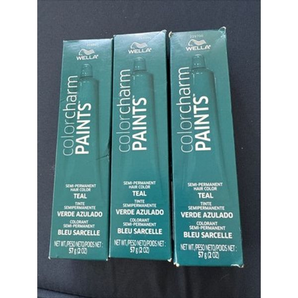 (3) Wella Color Charm Paints Semi-Permanent Hair Color Teal 2 oz Ea