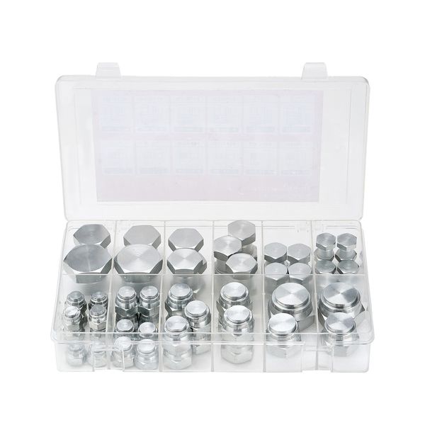 64 PCS BSPP Hydraulic Fitting Cap & Plug Assortment Adapter Kit Galvanized Set