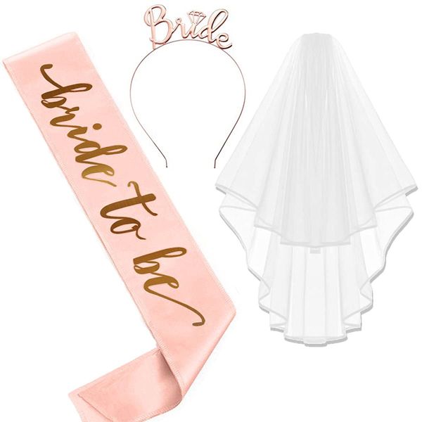 Bride to Be Sash and Hen Party Accessories Kit - Includes Sash, Tiara, Bride Veil with Comb, Ideal for Bridal Showers, Bachelorette Parties, and Weddings - Perfect for Brides-to-Be,3 Pack