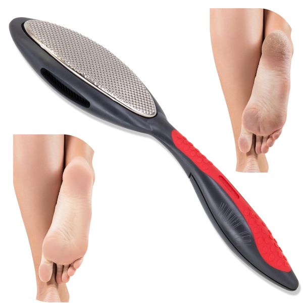 Wonder Pedi Double Sided Metal Foot File - Stainless Steel Feet Callus Remover Made in Germany - Feet Scrubber Dead Skin - Heel Scraper for Cracked Heels Repair - Professional Foot Rasp