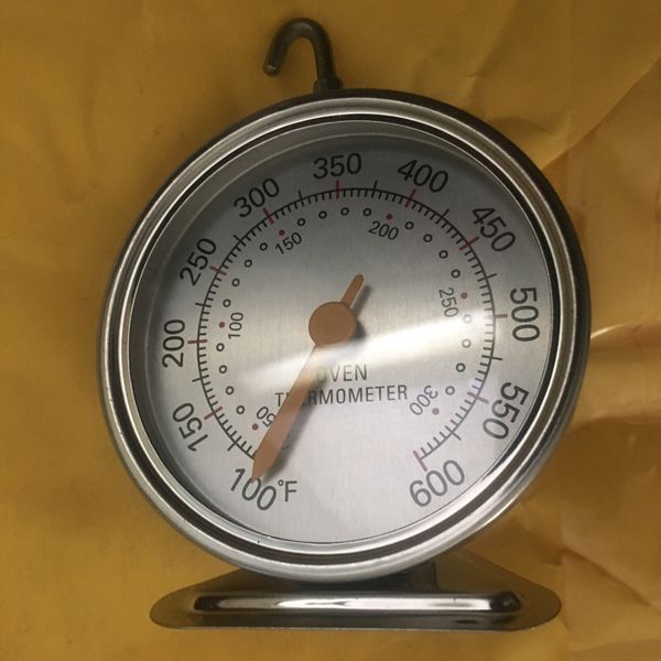 Stainless Steel Oven Thermometer 2.7 Inch On Base With Swivel Hanger Hook - NEW