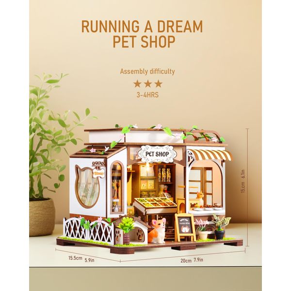 Quanquer DIY Wooden Dollhouses_Miniature 3D Pet Shop House Kit with Furniture, Pet Store 3D Wooden Puzzle Booknooks Kits, Model Kits for People Over 14 Years Creative Gift