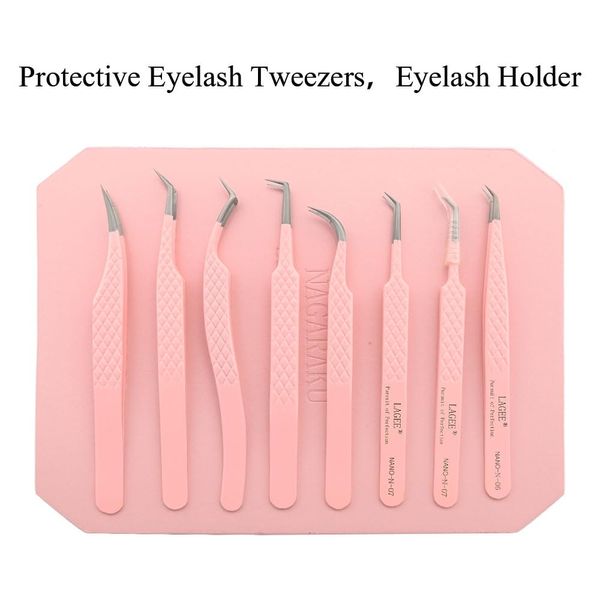 NAGARAKU Magnetic Eyelash Plates Eyelash Display Boards Eyelash Tool Tweezers Plate Eyelash Tweezers Holder Lash Extensions Board Magnetic Organizer Tweezers Protector PU Leather Pink