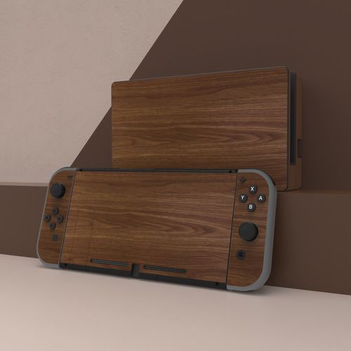 eXtremeRate Full Set Faceplate Skin Decals Stickers and 2 Pcs Screen Protector for Nintendo Switch/for NS Console & joy con Controller & Dock Protection Kit - Wood Grain