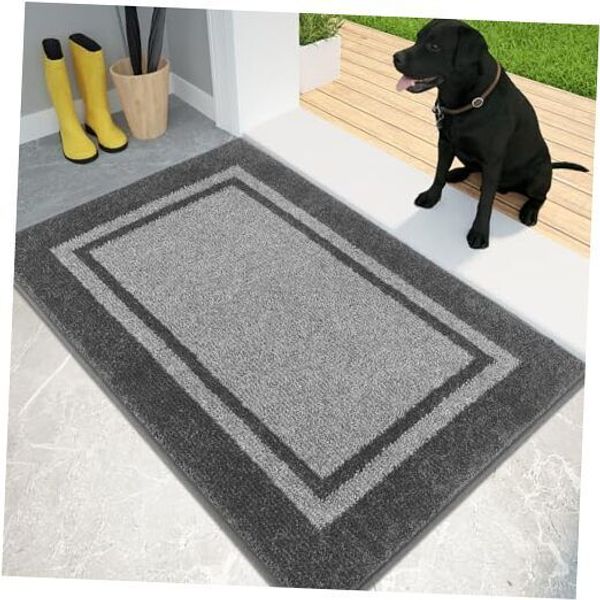 Dirt Trapper Door Mat Non-Slip/Skid Machine 24" x 36" Light Grey & Dark Grey