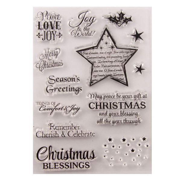 arriettycraft Merry Christmas Season's Greeting Christmas Verses Phrase Sparkle Stars Clear Stamps for Christmas Cards Making Decoration and Scrapbooking Rubber Stamps for Craft