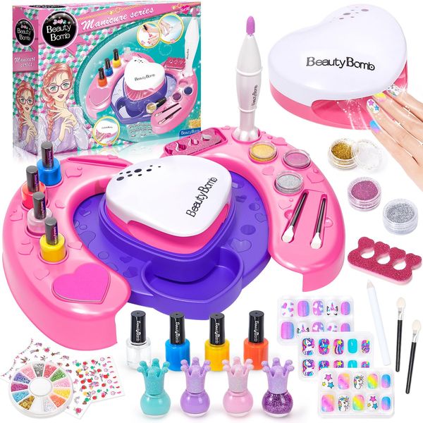 Tacobear Nail Art Kit for Girls Kids Nail Polish Set, Nail Salon with Nail Dryer, Nail Polish, Storage Desk, Nail Pen, Fake Nail, Glitter Powder, Spa Day Manicure Kit Girls Birthday Gifts Age 6 7 8-12