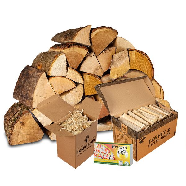 Logpile - Fire Starter Kit | Mixed Kiln Dried logs for Outdoor Fire pits, Wood Burners, Stoves & Fireplace | Kiln Dried Kindling, Natural Firelighters and Matches | Sustainably Sourced Firewood | 20kg