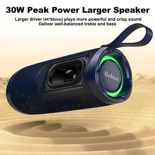 Bobtot Portable Bluetooth Speaker, IPX6 Waterproof Speaker with Punchy Bass, 15W Loud Sound, RGB, 15H Playtime, Dual Pairing for Party, Camping, Beach, Blue