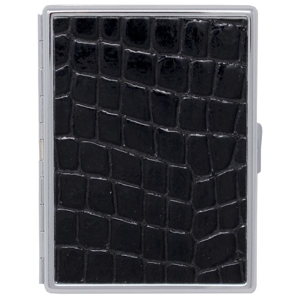 Black Crocodile Print Leather Compact (9 100s) Metallic Cigarette Case & Stash Box