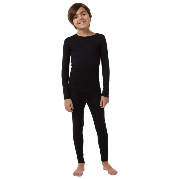 32 Degrees Kids Baselayer Top Pant Set, Black, Medium