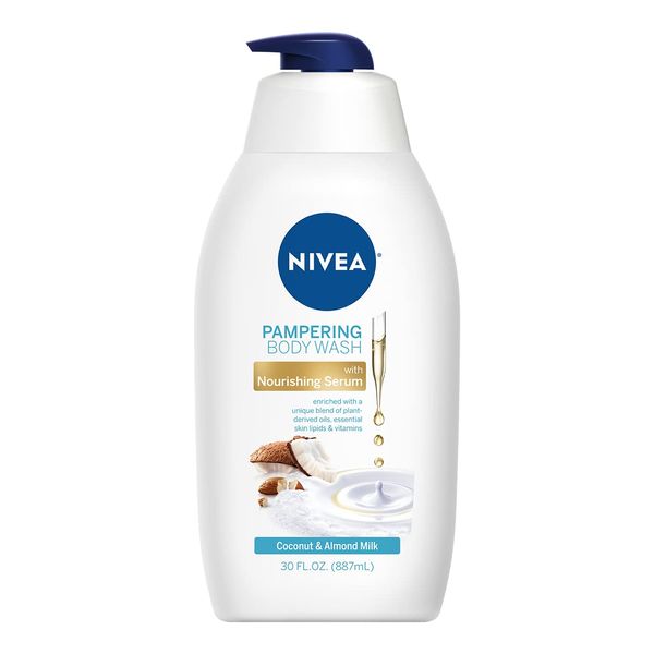 NIVEA Coconut and Almond Milk Moisturizing Body Wash for Dry Skin, 30 Fl Oz Pump Bottle