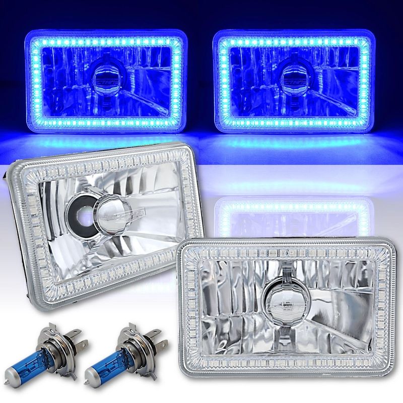 4X6 Blue SMD LED Halo Angel Eye Headlight Headlamp 60w Halogen Light ...