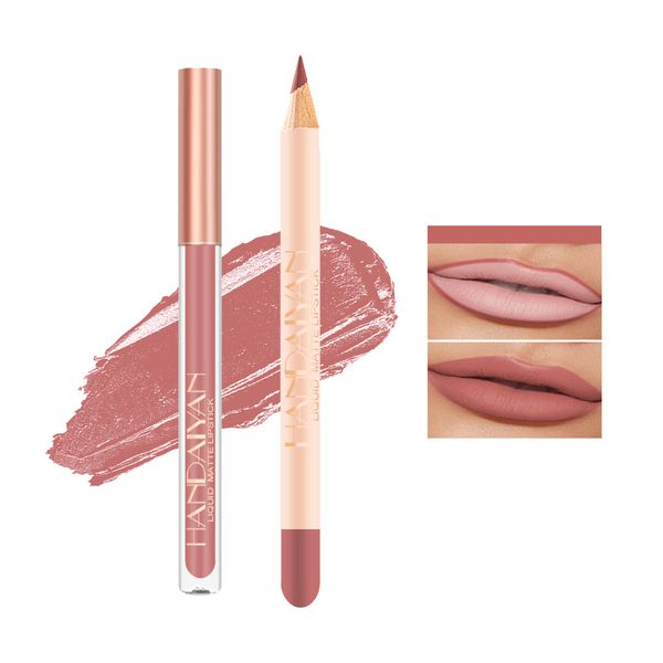 Easilydays Lip Liner and Liquid Matte Lipstick Set, 12 Colors Crayon Matte Longwear Lip Pencil, 24h Velvety Red Lips and Lip Liners Make Up, Lip Contouring Pencil, Waterproof Long Lasting Nude Lipgloss Lip Stain Kit with Lip Liner for Women (#07)