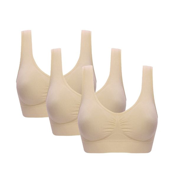 Vermilion Bird Women's 3 Pack Seamless Comfortable Sports Bra with Removable Pads Beige XXL