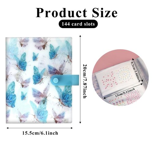 Nail Art Sticker Storage Book Artistic Nail Decals Collection Organizer 144 Slots Nail Art Stickers Collecting Album Holder Binder Plastic Book for Nail Art Sticker Photo Displaying（Blue）