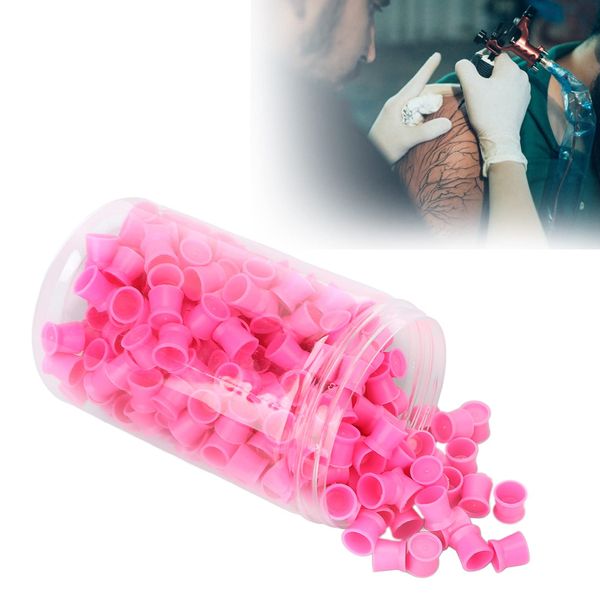 Tattoo Ink Caps Cups - Mixed 300PCS Einweg-Pigmenttintenkappen in 12 Mm Tattoo Cups Caps Silikon-Pigmenttintenkappen für Zubehör (Pink)